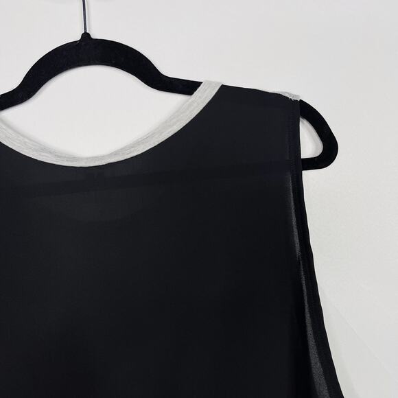 Haute Hippie Large L Mixed Media Tank Top Gray Sheer Black Back Modal Crew Neck - Picture 5 of 10